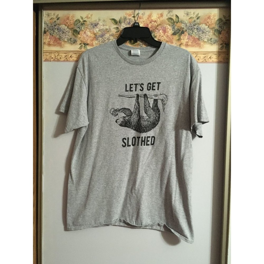 Sloth Large Grey Beer Let's Get Slothed Casual Shirt
